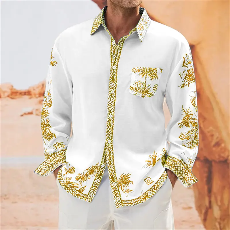 Áo Sơ Mi Nam Sang Trọng, Phong Cách Cổ Điển Hợp Xu hướng, Tay Áo Dài, In 3D, Thời Trang, Ngoại Cỡ, Nhẹ, Dáng Rộng Vừa Vặn, Thoải Mái, Năm 2025
