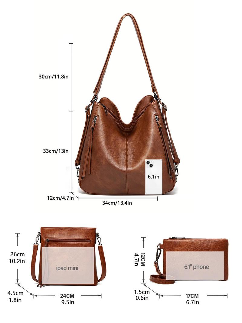 Product Introduction of Women's Fashionable Solid Color Tote Bag & & Shoulder Bag & Wallet Set, Casual Versatile Shoulder Bag Set for Daily Used, Trendy High-quality Daily Commuting Bag, Girl Shopping Bag 1