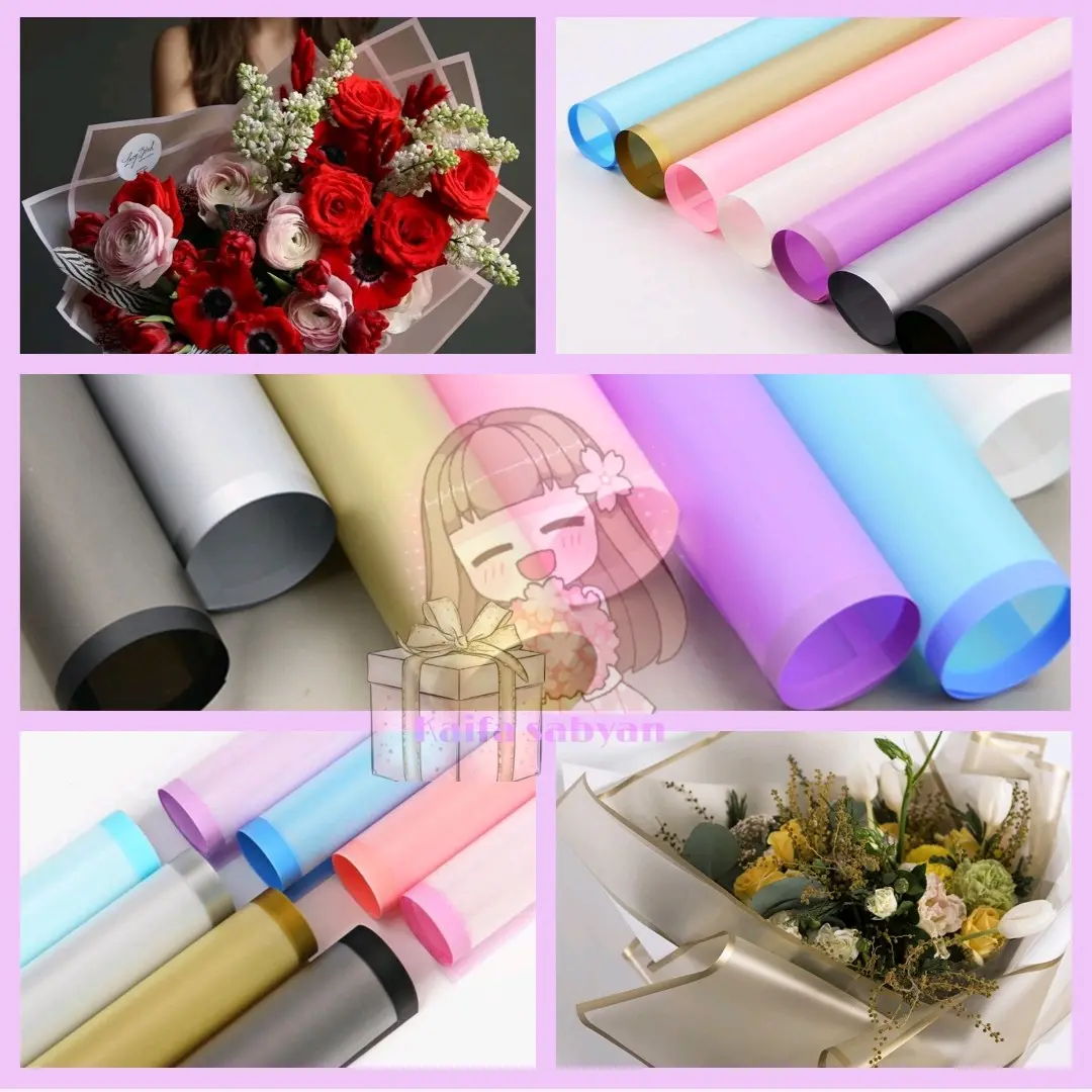 (ecer 5 lembar) FLOWER WRAPPING TRANSPARANT LIST COLOR CELLOPHANE LIST KERTAS BUKET BUNGA