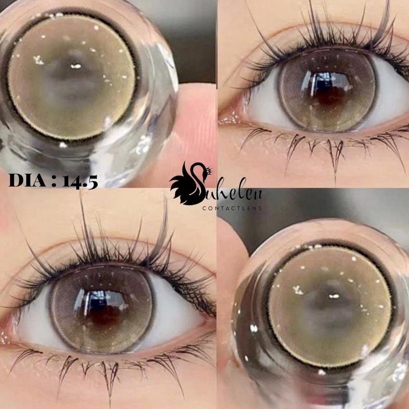 LENS ( CẬN 0-7 Dia: 14.5 )KÍNH ÁP TRÒNG MÀU NÂU CAM Đào  (RENNY • BROWN )ÁNH HỒNG TÍM Lens SUHELEN