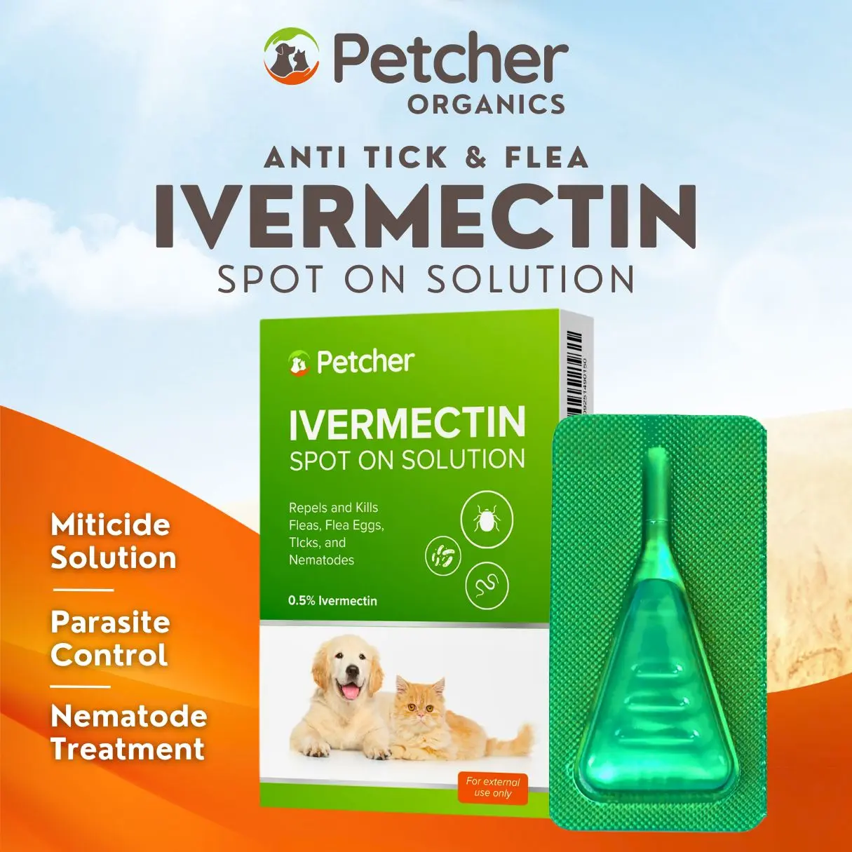 Petcher Organics Tick and Flea Spot On Treatment for Dogs and Cats Anti-Flea Anti-Itching Dewormer