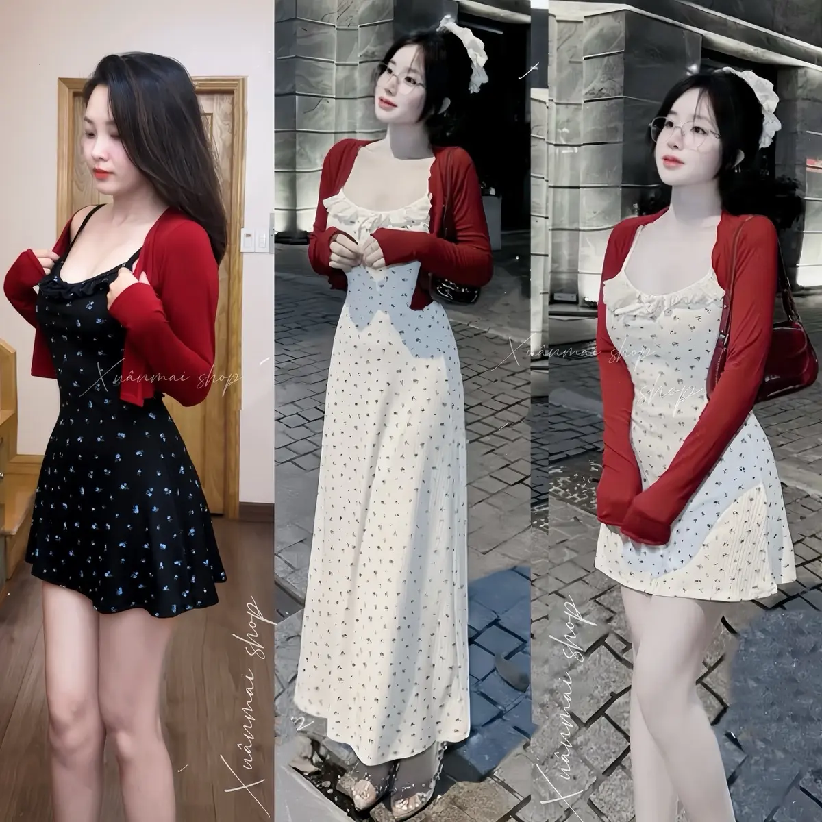 Đầm NGẮN DÀI HOA NHÍ BÈO TRƯỚC DÁNG A ĐỆM MÚT ngắn khoác rời XuânMaishop