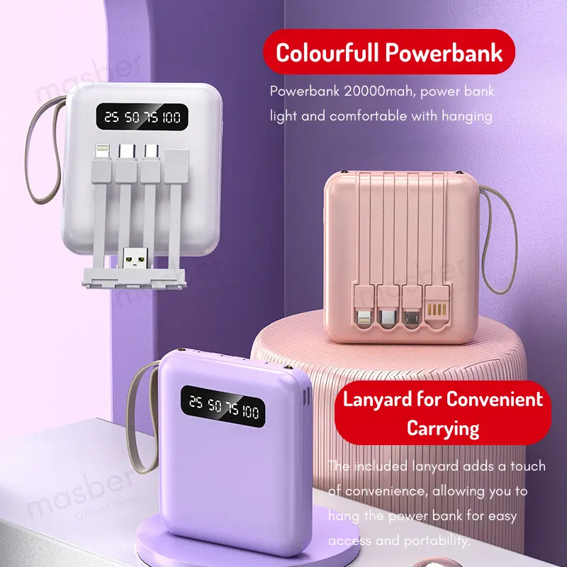 PIN DỰ PHÒNG 20000mAh - SẠC 3 ĐIỆN THOẠI CÙNG LÚC, ĐẦY PIN CHỈ 1 TIẾNG! 🔋⚡Powerbank, masber, 20000mah, với 4 Cáp, Cỡ Nhỏ (kích thước nhỏ), Mini (Type C hoặc Micro hoặc IP), Pawer Bank, Chính Hãng, Màn Hình Kỹ Thuật Số 0