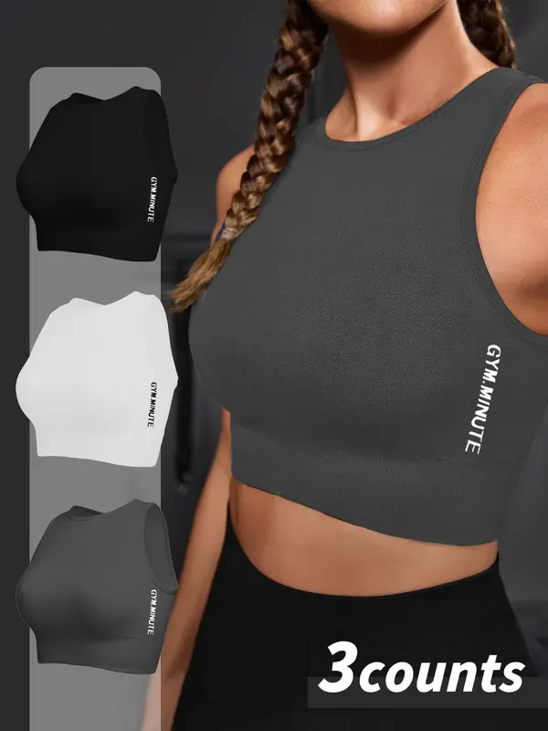 Women's Solid Color Crop Sports Tank Top, Breathable Moisture Wicking Quick Drying Sports Top, Ladies Sportswear for Indoor Outdoor Wear, Gym Tops, Tennis Attire, Activewear 2