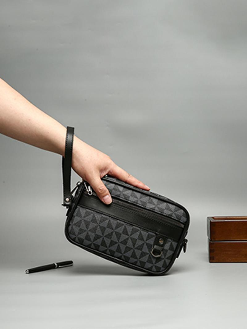 Product Introduction of Men's Casual Geometric Pattern Zipper Crossbody Bag, 2025 New Style Fashionable PU Leather Shoulder Bag for Daily Used, Casual Trendy Versatile High-quality Daily Commuting Bag 2