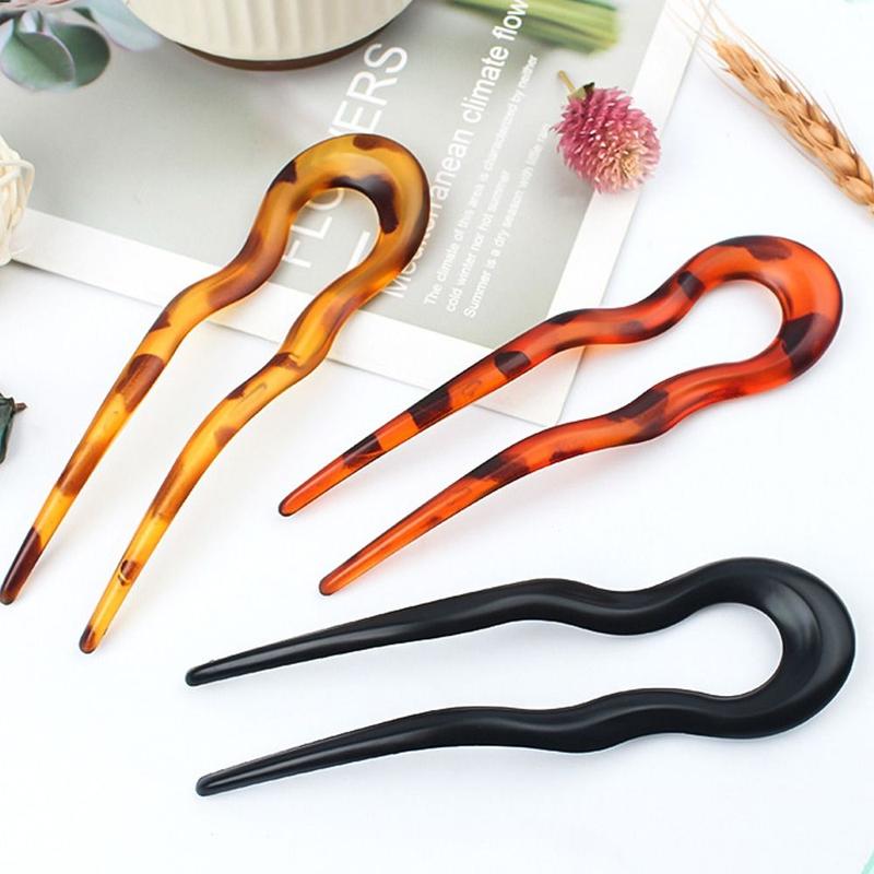 Product Introduction of Fashion U-Shaped Hair Fork Geometric Design Tortoiseshell Hairpin Headwear Acetate Hair Sticks for Women Girls 12
