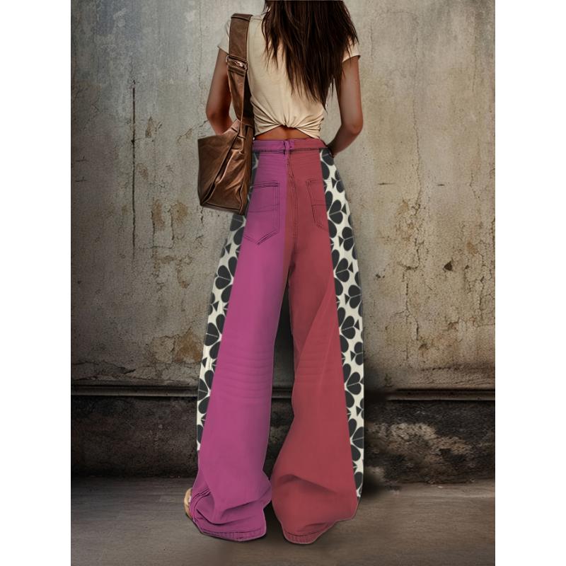 Casual Vacation Print Patchwork Loose High Waist Wide Leg Positioning Print Bottoms Casual Vacation Print Patchwork Loose High Waist Wide Leg Positioning Print Bottoms