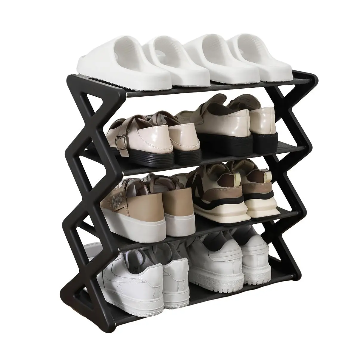 4 Tier Shoe Rack, 1 Count Folding Stackable Large Capacity Shoe Storage Rack, Modern Design Minimal Shoe Shelf Organizer for Home, Summer Gift Ideas