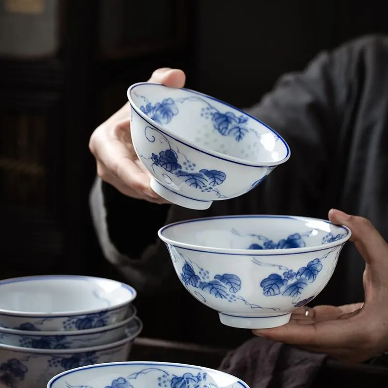 Chinese Style Porcelain Bowl Set, 1 Set Exquisite Blue and White Ceramic Bowl, Household Rice Bowl, Small Soup Bowl, Noodle Bowl, Salad Bowl 4