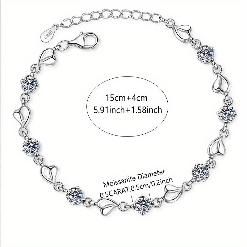 1pc 925 Silver 3.5 Carat Moissanite Heart Bracelet, Elegant Romantic Jewelry Gift for Women 3