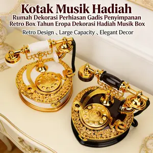 Kotak Musik Retro Eropa Model XYZ - Hadiah Unik untuk Pernikahan, Ramadan, & Dekorasi Kamar | Antik, Vintage, Simpanan Kenangan | Panjang 30cm x Lebar 20cm x Tinggi 15cm
