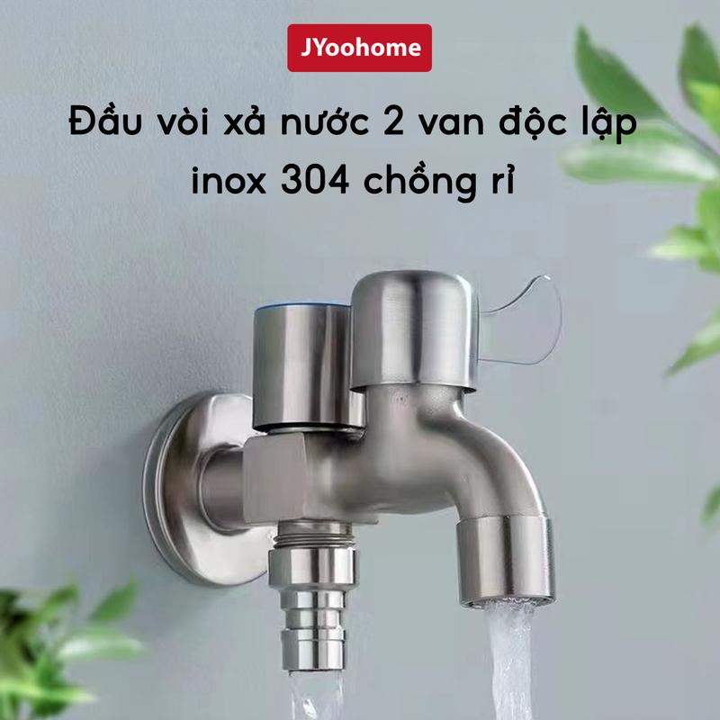 Đầu vòi nước phòng tắm 2 đầu ra JYoohome Vòi nước inox 2 cổng xả độc lập cho máy giặt nhà vệ sinh