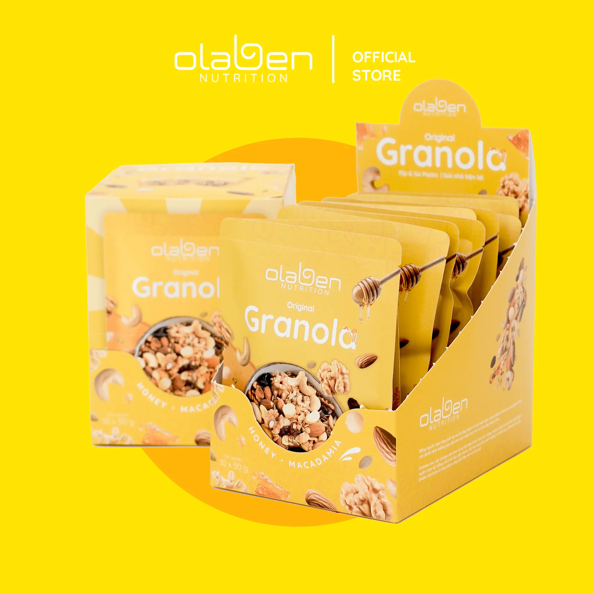 Hộp Granola Hạt Ngũ Cốc Các Túi Nhỏ 50g (Hộp 10 Gói) - Vị Truyền Thống - Hạt Ngũ Cốc Premium By OLABEN NUTRITION