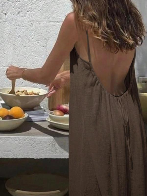 Women's Solid Color Backless Cami Dress, Casual Sleeveless Dress for Summer, Ladies Clothes for Beach Holiday Vacation 5