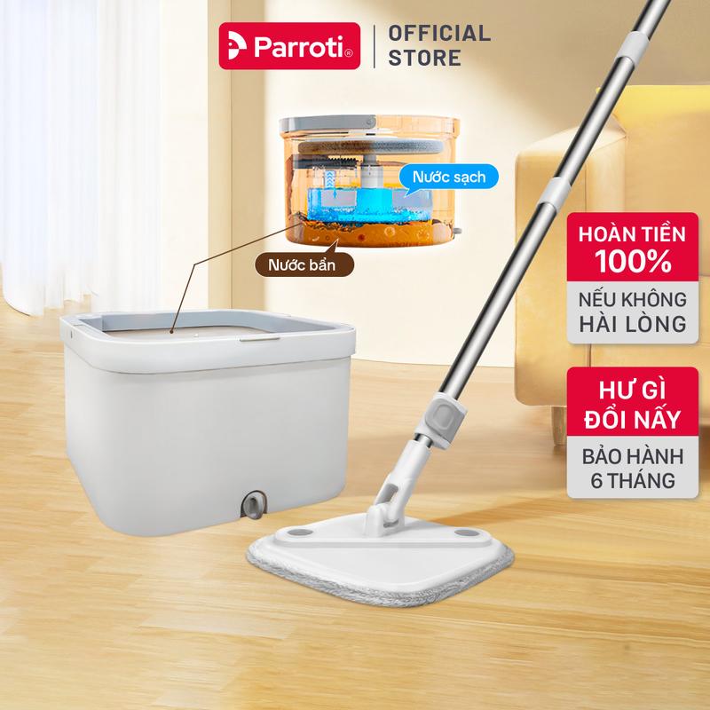 Bộ Cây Lau Nhà Tách Nước Bẩn, Chổi Lau Nhà Thông Minh, Bộ Lau Sàn Tự Vắt, Xoay 360 Độ Parroti Spin - SA01