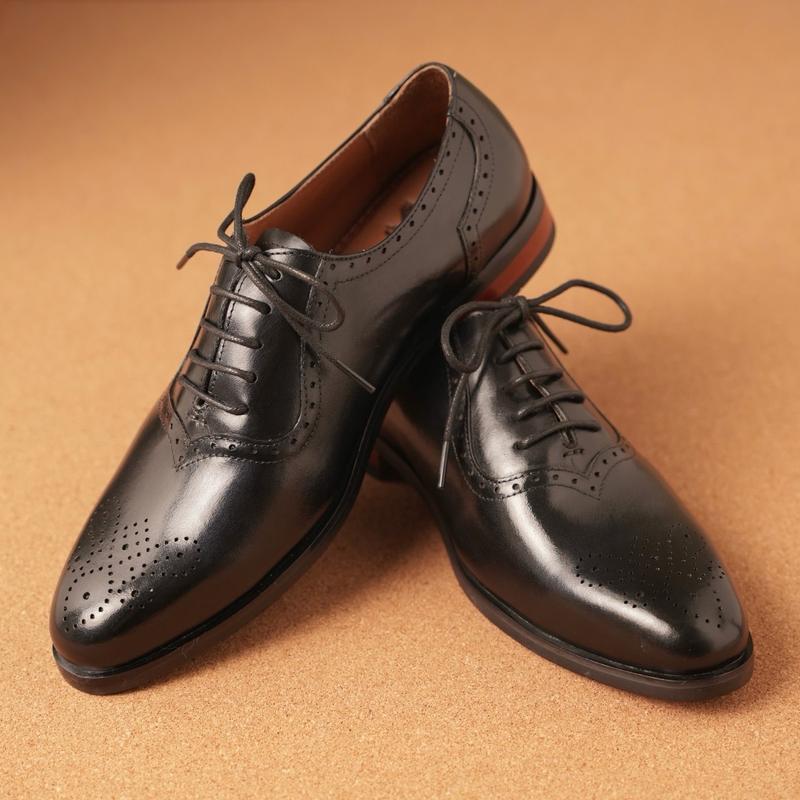 Giày oxford plain toe full brogues màu đen 0