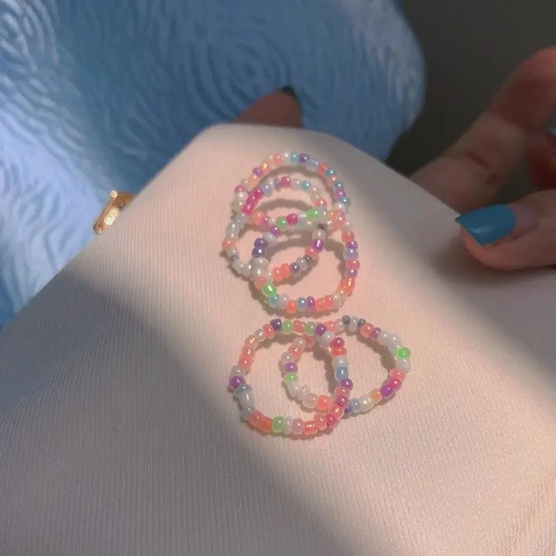 Nhẫn Ngón Trỏ, Đơn Giản Và Thanh Lịch, Co Giãn, Hạt Màu Pastel, Màu Sắc: Eing, Đơn Giản 0