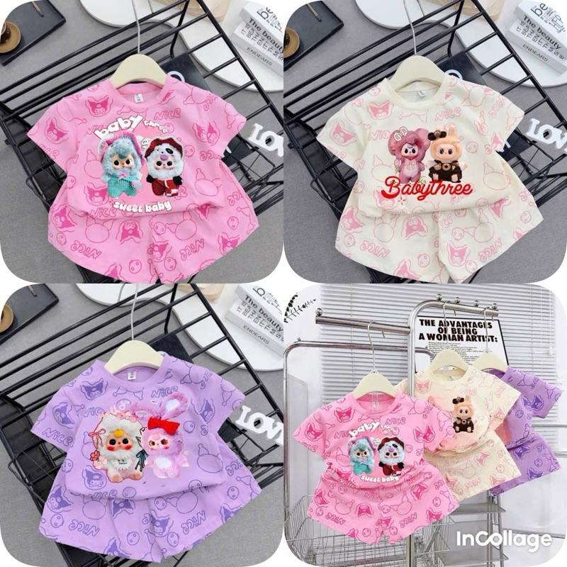 Combo 3 bộ quần áo cho bé có hình labubu, babythree   Mặc thoải mái ,hình in sắc nét 5D.
