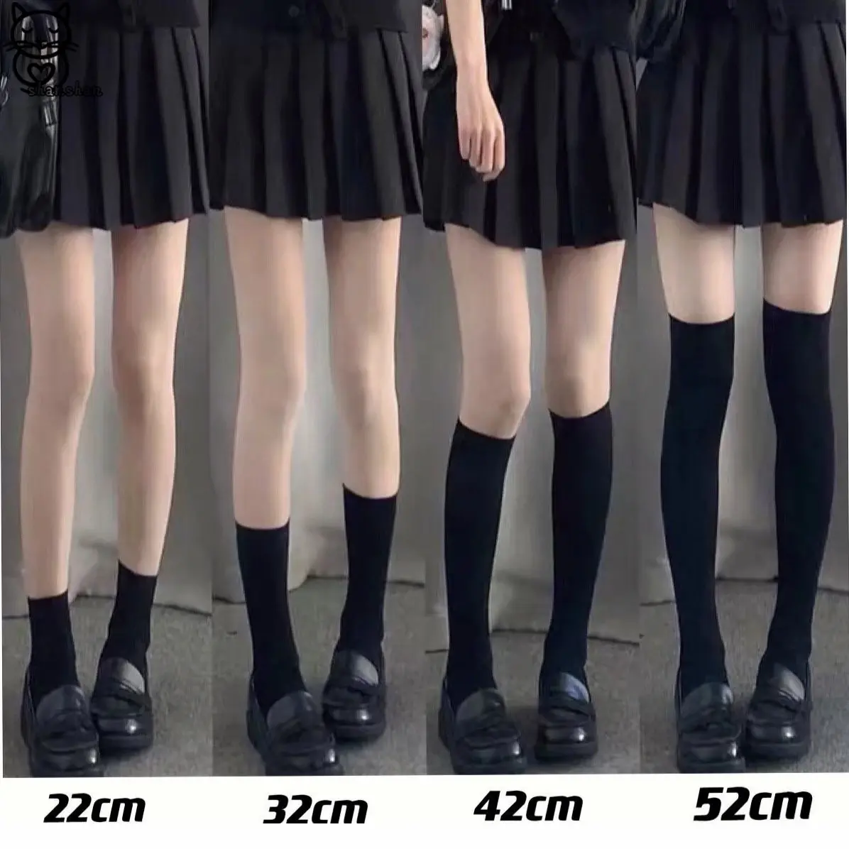 SHAN 4 Sizes Women Socks Black White Velvet Long Socks Girls Knee High Socks Lolita Sexy Women Stockings Cute Over Knee Thigh High Socks Women Compression Socks