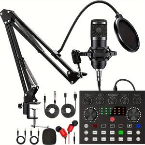 ポッドキャスト用機器セット、V8SオーディオインターフェースとBM-800コンデンサーマイク、ポッドキャストマイク、スタジオ用機器、マイクアーム付き、ポッドキャスト、ストリーミング、声優、歌唱用ストリーミングマイク