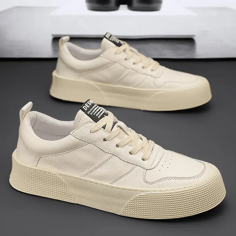 Men's Shoes Spring New Breathable Casual Leather Shoes Korean Fashion All-Matching Shoes Men's Platform Sports Fashion Shoes