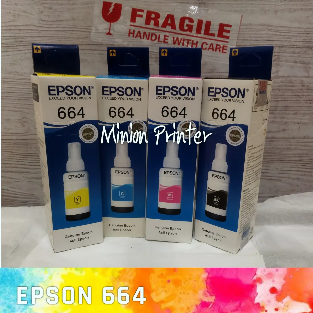 Tinta Epson 664 Botol cair For Printer L100 L120 L200 L210 L220 L310 L360 (B, C, Y, M)  Original Black Yellow