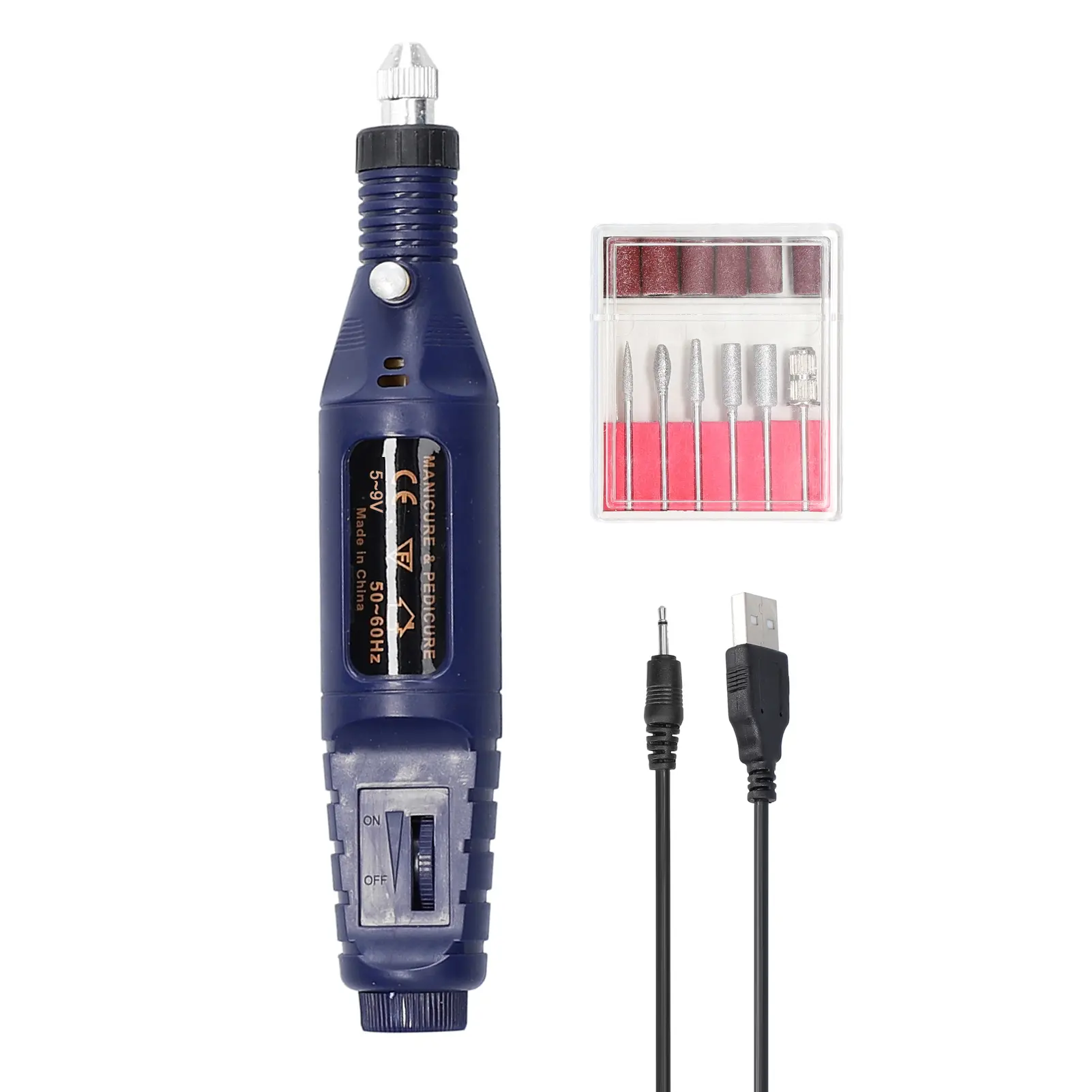 USB Power Supplys Handheld Mini Electric Grinder Nail Gelatum Removing Tool Machine Speed Adjustable Grinding Rotary Tool Kit with 6 Grinding Heads