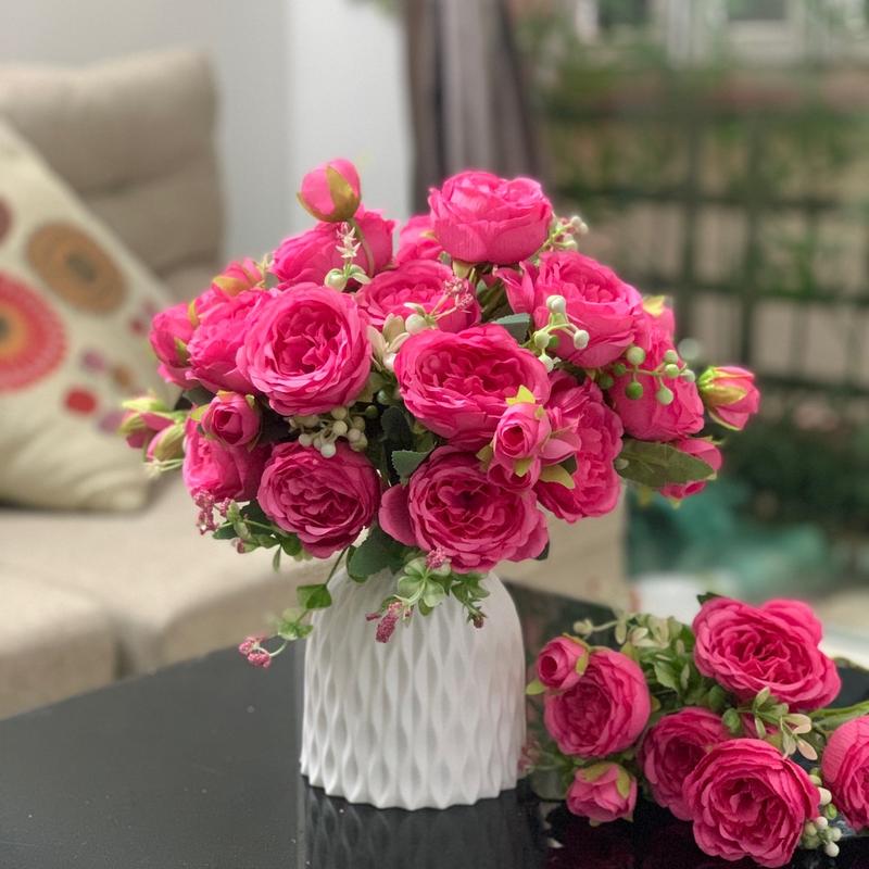 Bình hoa trà pháp loại đẹp, chậu hoa để bàn, hoa giả trang trí, decor