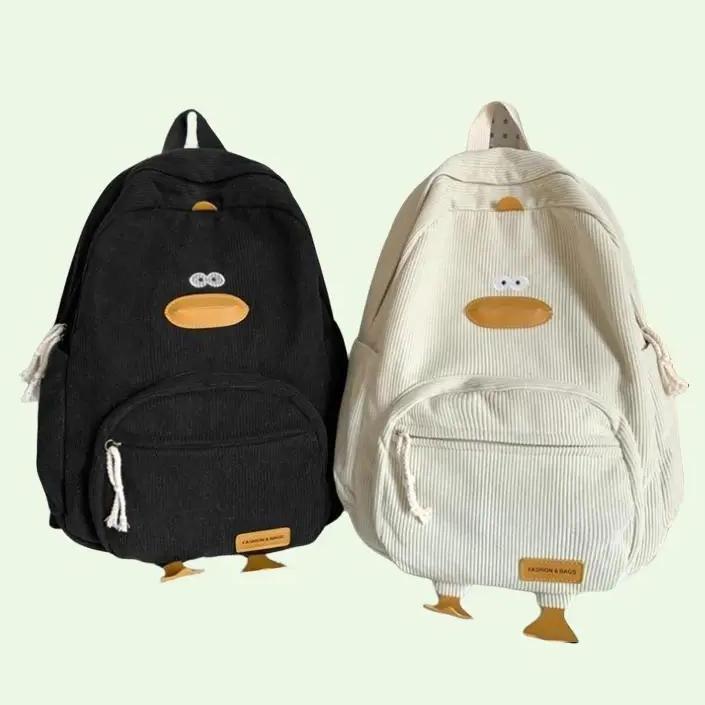 Cặp sách học sinh vải nhung Vịt con cute đáng yêu nhiều ngăn đi học chơi thời trang nữ quà tặng rẻ Đeo Vai Backpack Balo