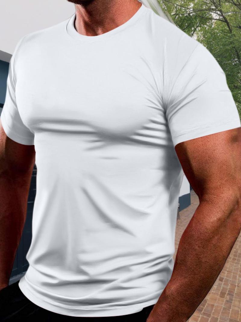 Product Introduction of Men's Solid Round Neck Short Sleeve Tee, Regular Fit Casual Breathable Quick Drying Crew Neck T-Shirt for Summer, Fashion Men's Top for Daily Wear 4