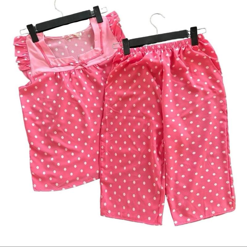 (40-75kg) Đồ bộ lụa hàn áo phối chấm bi, quần lửng có túi Nữ 2