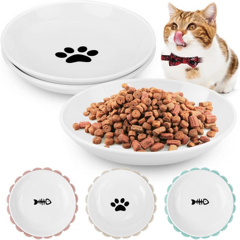 TikTok Shop Anti Whisker Fatigue Cat Bowls Set Healthy Ceramic Cute Flat Cat Food Bowl for Indoor Cats Cat Dishes Shallow Wide Cat Plates for Wet Food