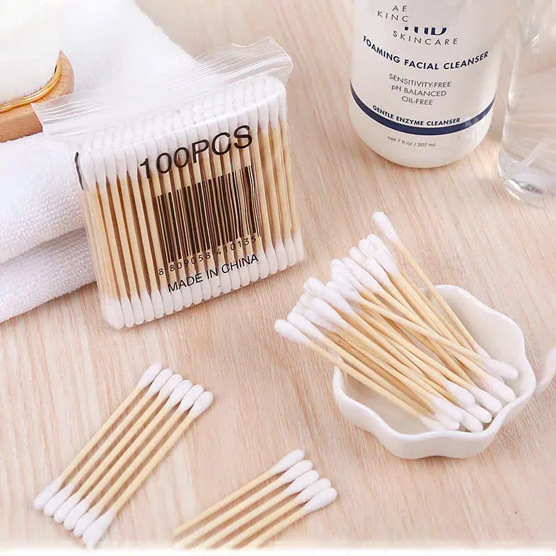 ComBo 10 Gói Mỗi Gói 100 Bông Ngoáy Tai Thân Gỗ, Bông Ngoáy Tai 2 Đầu