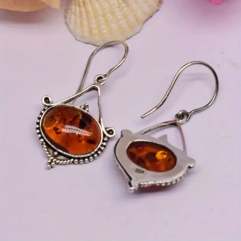Vintage Bohemian Style Zinc Alloy Amber Stone Drop Earrings - Perfect for Anniversary & Birthday Gifts, Party and Evening Accessory 4