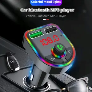FM TRANSMITTER BLUETOOTH MODULATOR MOBIL CAR CHARGER DUAL PORT USB TF RAIBOW LED FAST CHARGING