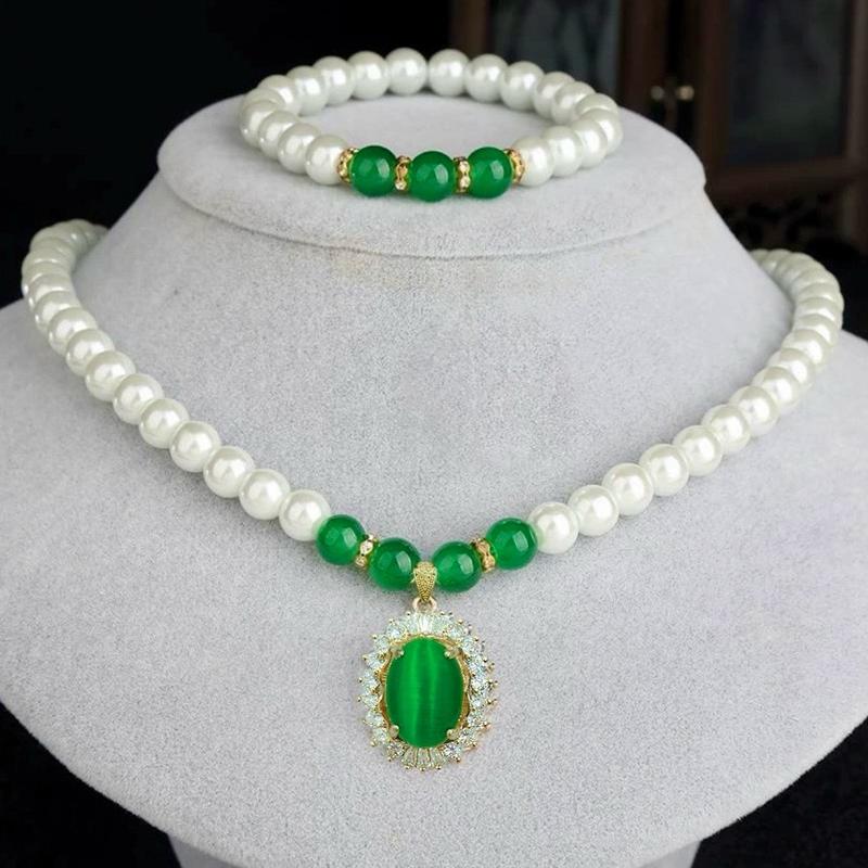 Bộ Ba Dây Chuyền Ngọc Trai Tổng Hợp Gồm Vòng Cổ Vòng Tay Tặng Kèm Bông tai - Đơn Giản Cho Phụ Nữ Trung Niên Phong Cách Sang Trọng