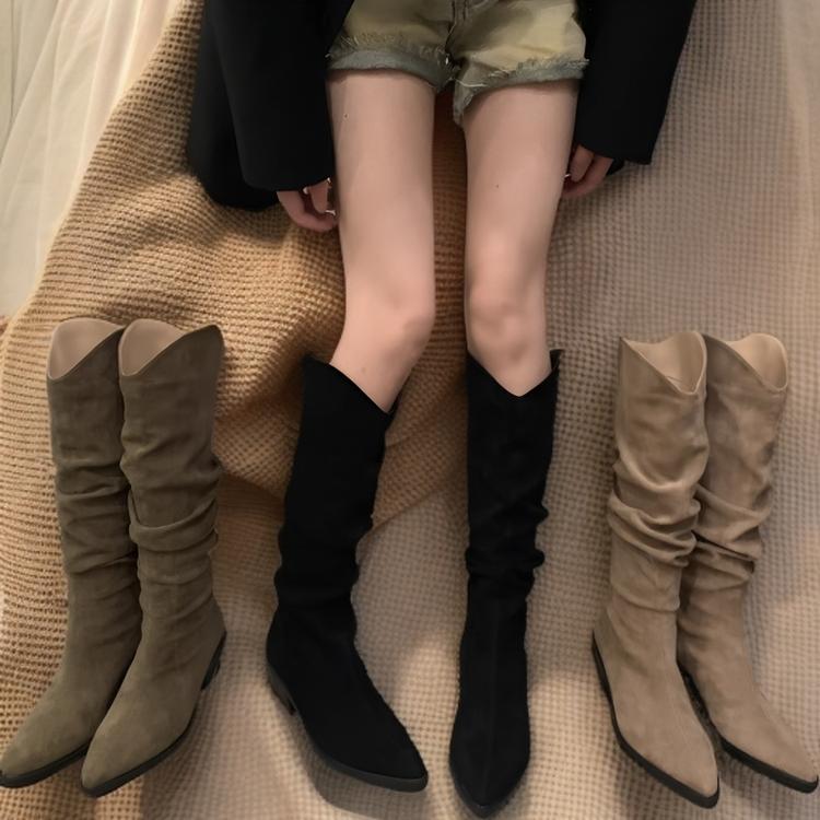 Bốt Thời Trang Mùa Đông, JINxCHOY, Chất Liệu Da Lộn Cổ Cao, Phong Cách Hàn Quốc, SS24, Chất Liệu PU, Co Giãn Và Thoáng Khí, Có Tay Áo, Thích Hợp Cho Giữ Ấm Và Chống Trượt, Thích Hợp Cho Giới Trẻ, Bốt Hiệp Sĩ Cổ Cao Độc Đáo, Dành Cho Nữ