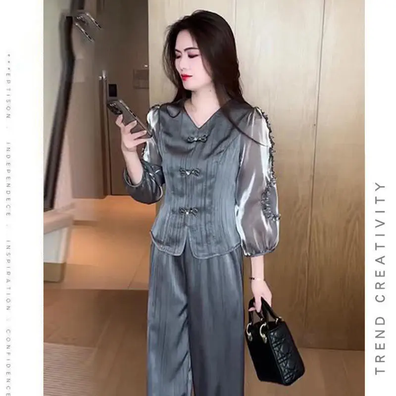 Bộ Đồ Hai Mảnh, Thời Trang Mới Mùa Xuân Và Mùa Thu, Phong Cách Thanh Lịch Phương Tây, Quần Ống Rộng, Thường Ngày, Thích Hợp Cho Quần Áo Đầu Mùa Thu, Quần Áo Nữ Công Sở, Sành Điệu
