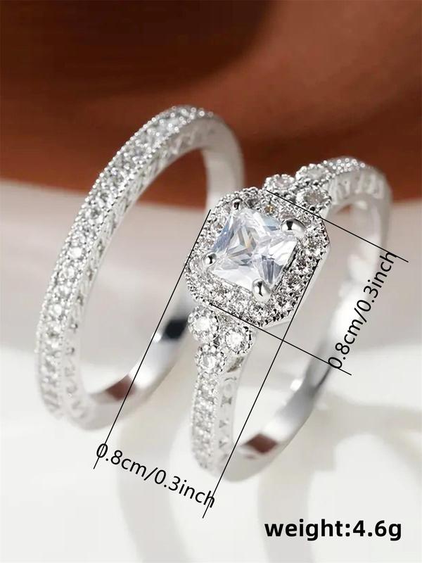 Women's Elegant Rhinestone Decor Rings, 2pcs/set Trendy Exquisite Promise Rings, Fashion Luxury Wedding Jewelry As Gift for Girlfriend Valentine's Day, Gift for Her 1