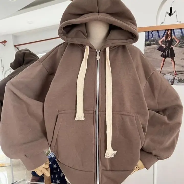 Áo khoác nỉ form dài 4 túi , nón to freesize 40-70kg Nữ Women Top Hoodie