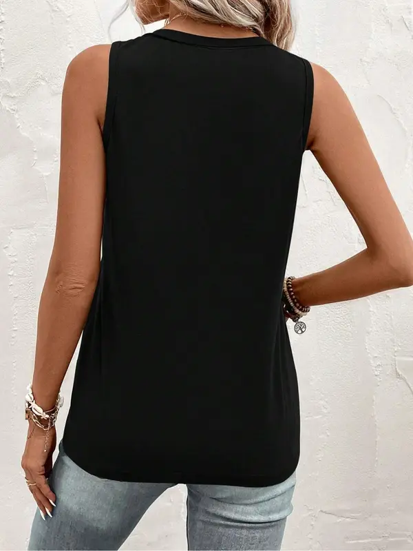 Women's Plain Button Front Pocket Tank Top, Casual Elegant V Neck Sleeveless Top for Summer, Ladies Clothes for Daily Wear, Classy Tops 6
