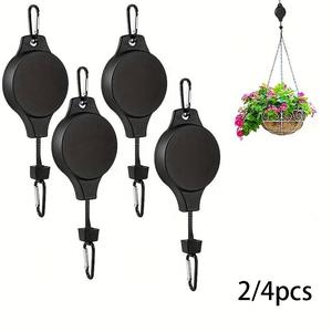 Plant Pulley, 2/4 Counts Retractable Plant Hanger, Easy Reach Hanging Plant Hanger for Garden Pot, Flower Basket and Bird Feeder