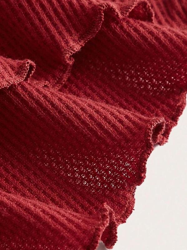 Summer Women's Solid Asymmetrical Split Hem Ruched Drawstring Tube Top, Comfort Summer Clothes, Casual Lettuce Trim Strapless Waffle Knit Top for Summer, Ladies Clothes for Daily Wear, Womenswear 3
