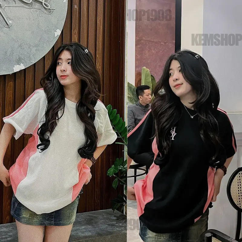 [RẺ VÔ ĐỊCH] Áo thun phông Raglan logo tay nam nữ PINK tay lỡ form rộng bblaloal Unisex 0