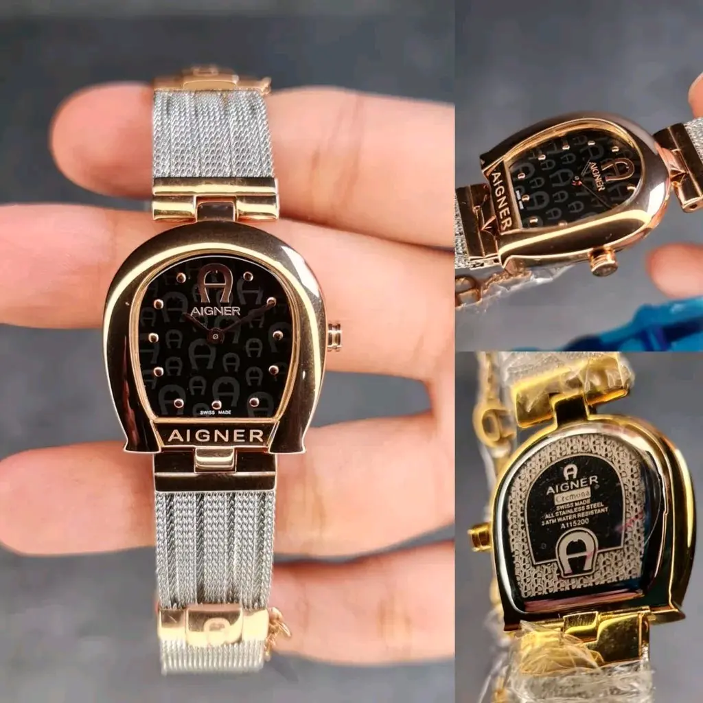 JAM TANGAN WANITA AIGNER CREMONA SILVER COMBI SILVER DIAL BLACK JAPAN QUARTZ MOVEMENT DIAMETER 2,8CM