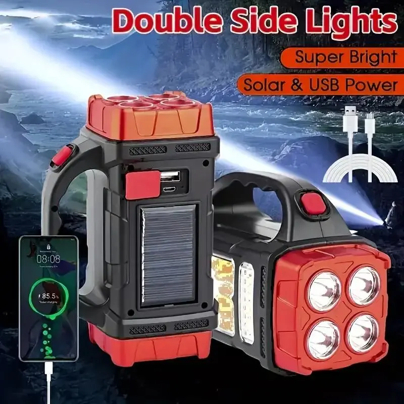 Portable Solar Flashlight, 1 Count Rechargeable Emergency Charging Flashlight, Suitable for Camping, Fishing and Emergency Scenarios 4