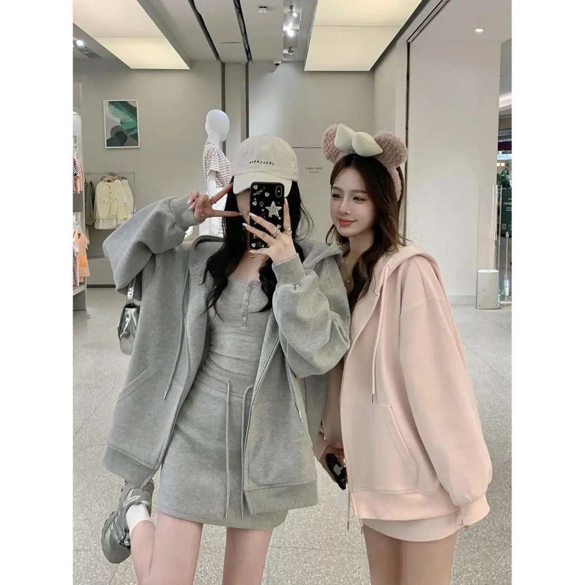 Áo Cardigan Có Khóa Kéo, Phong Cách Mỹ, Dáng Rộng Rãi Và Thường Ngày, Màu Xám, Áo Len Có Mũ Trùm Đầu, Dành Cho Nữ, Thích Hợp Cho Mùa Thu Và Mùa Đông, Áo Khoác Ngoại Cỡ