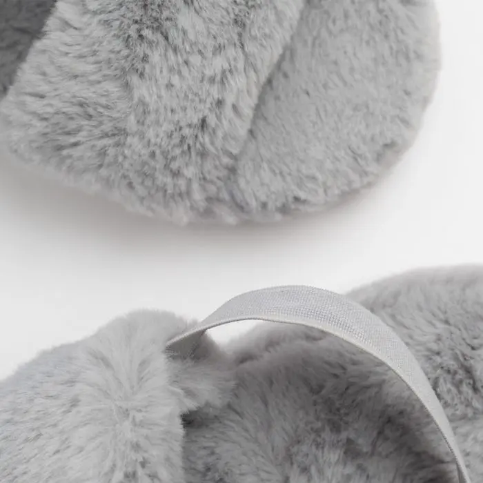 Faux Fur Platform Slippers - Grey 2