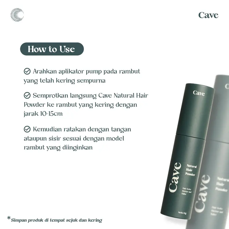 Cave Natural Hair Powder 10 gr - Bedak Styling Rambut Pria Membuat Bervolume Tebal & Anti Lepek 5