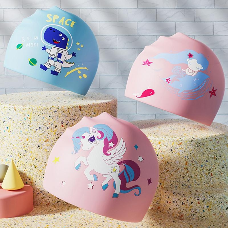 Product Introduction of Children's Swimming Cap Boys And Girls Long Hair Waterproof Head Training Professional Swimming Cap Silicone Cap 9
